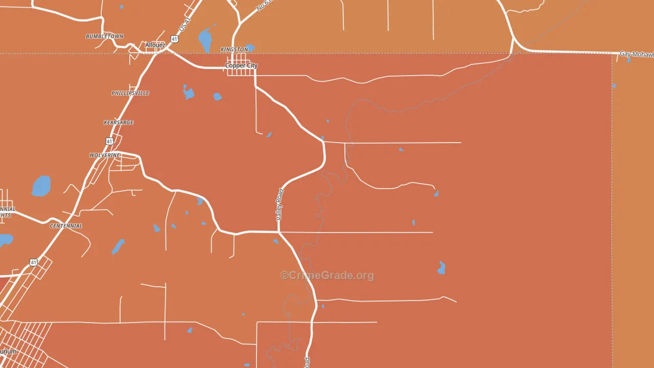 Copper City, MI Map of Murder Rates