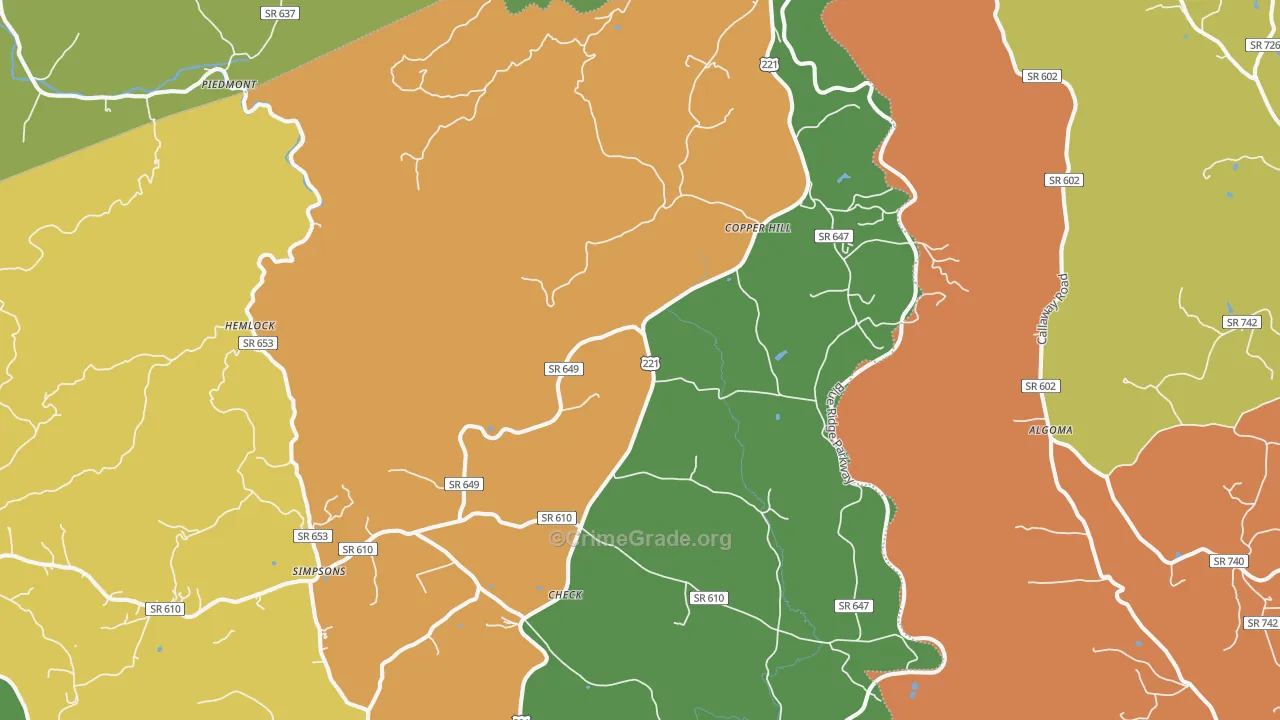 Copper Hill, VA Map of Murder Rates
