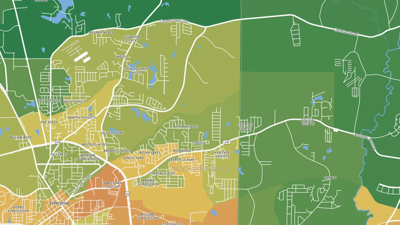 Coppinville, AL Map of Murder Rates