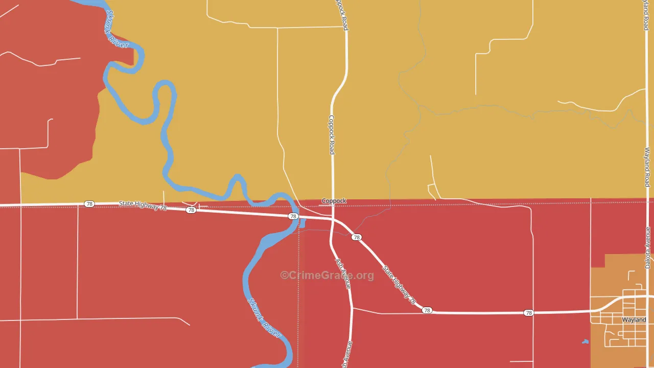 Coppock, IA Map of Murder Rates