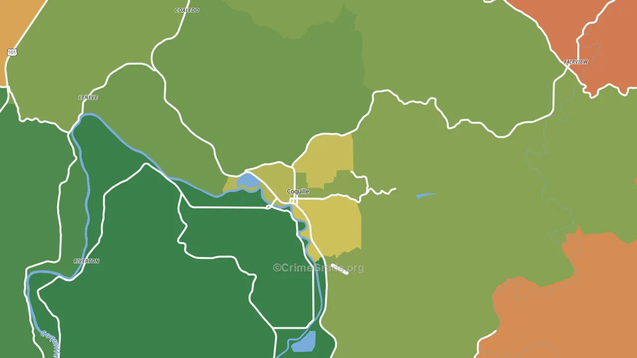 Coquille, OR Map of Murder Rates