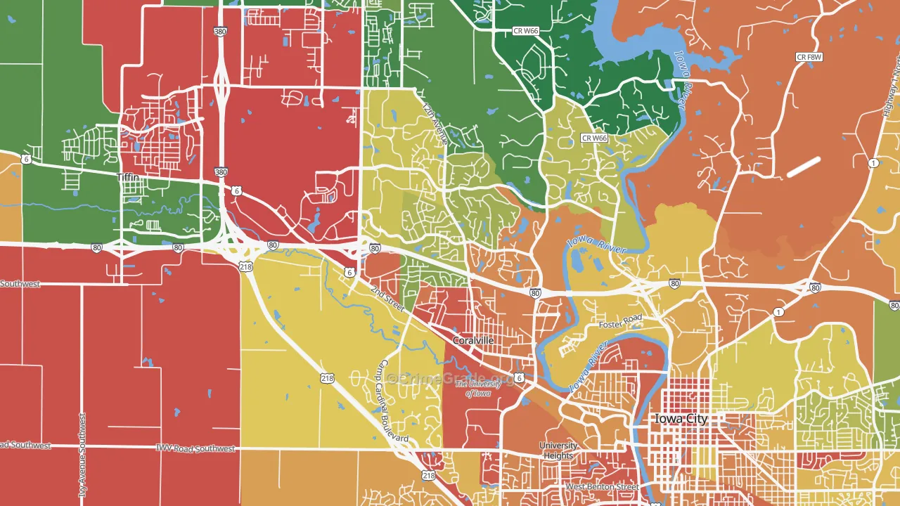 Coralville, IA Map of Murder Rates