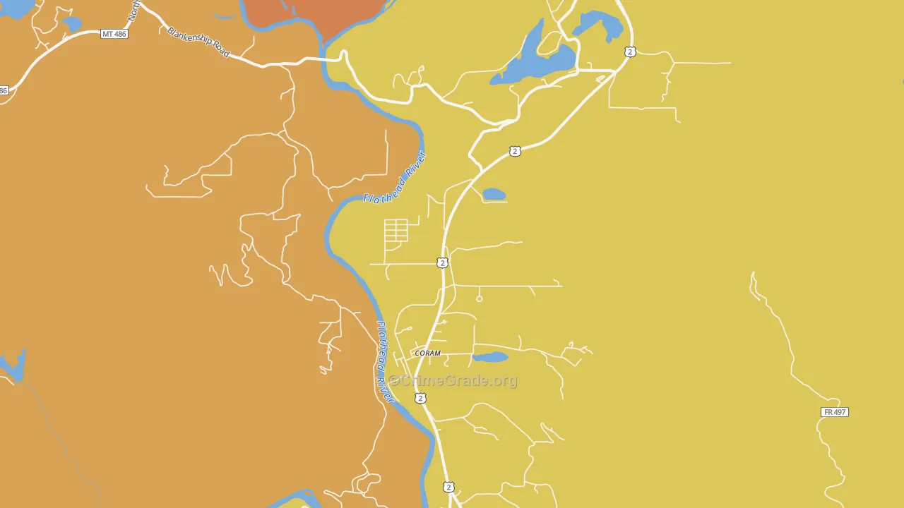 Coram, MT Map of Murder Rates