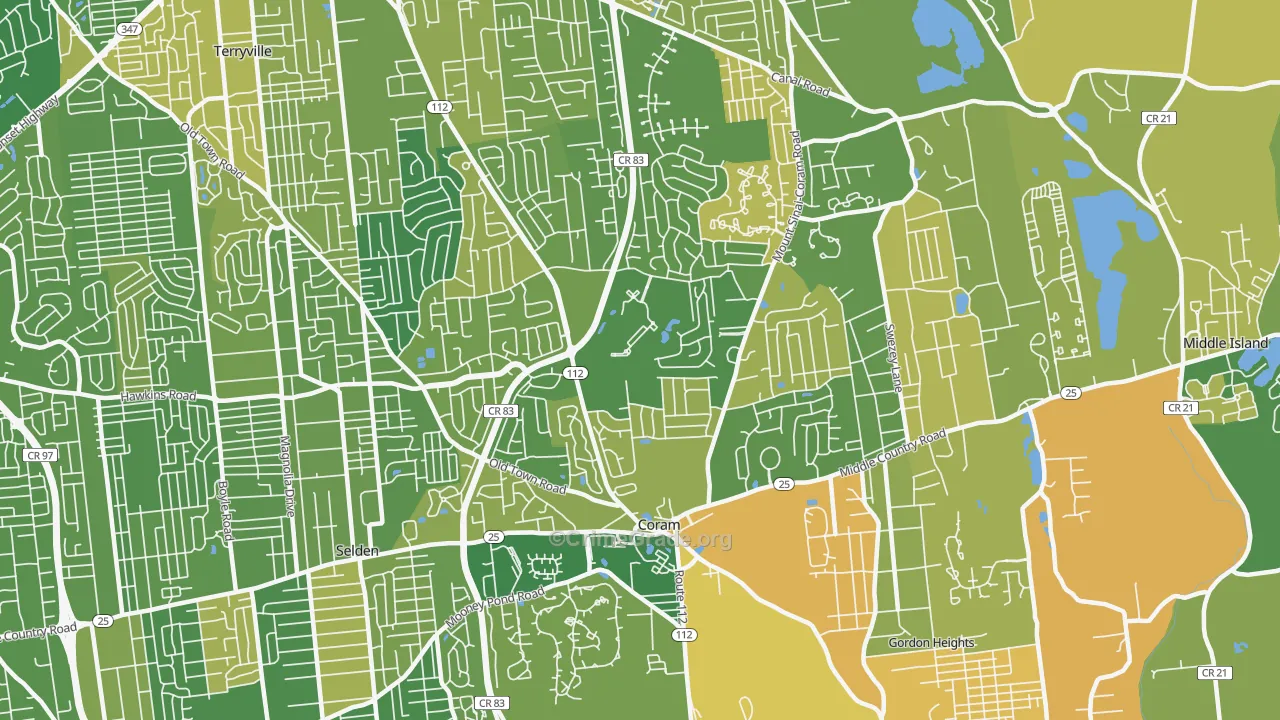 Coram, NY Map of Murder Rates