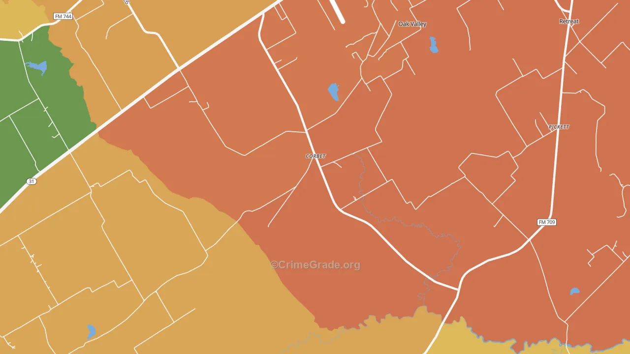 Corbet, TX Map of Murder Rates