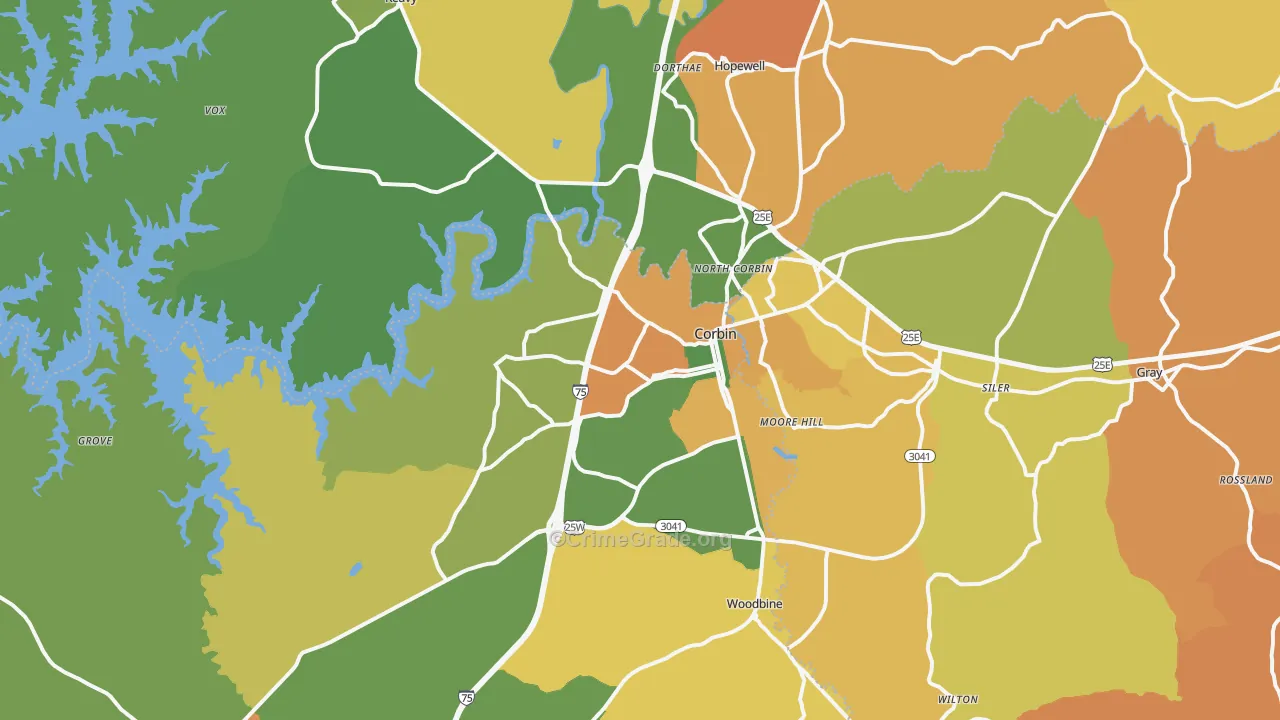 Corbin, KY Map of Murder Rates