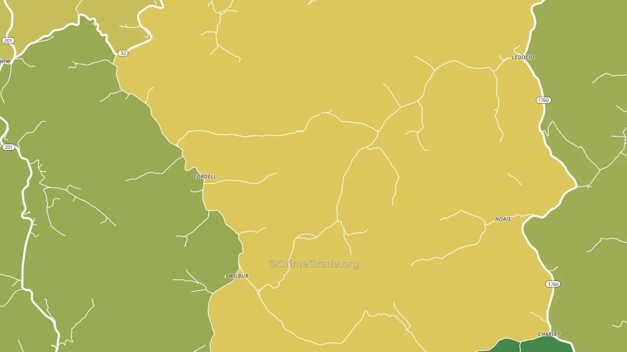 Cordell, KY Map of Murder Rates