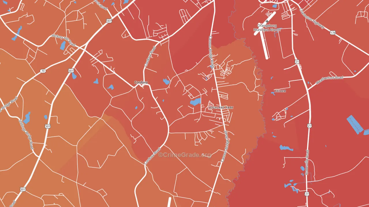 Cordova, SC Map of Murder Rates