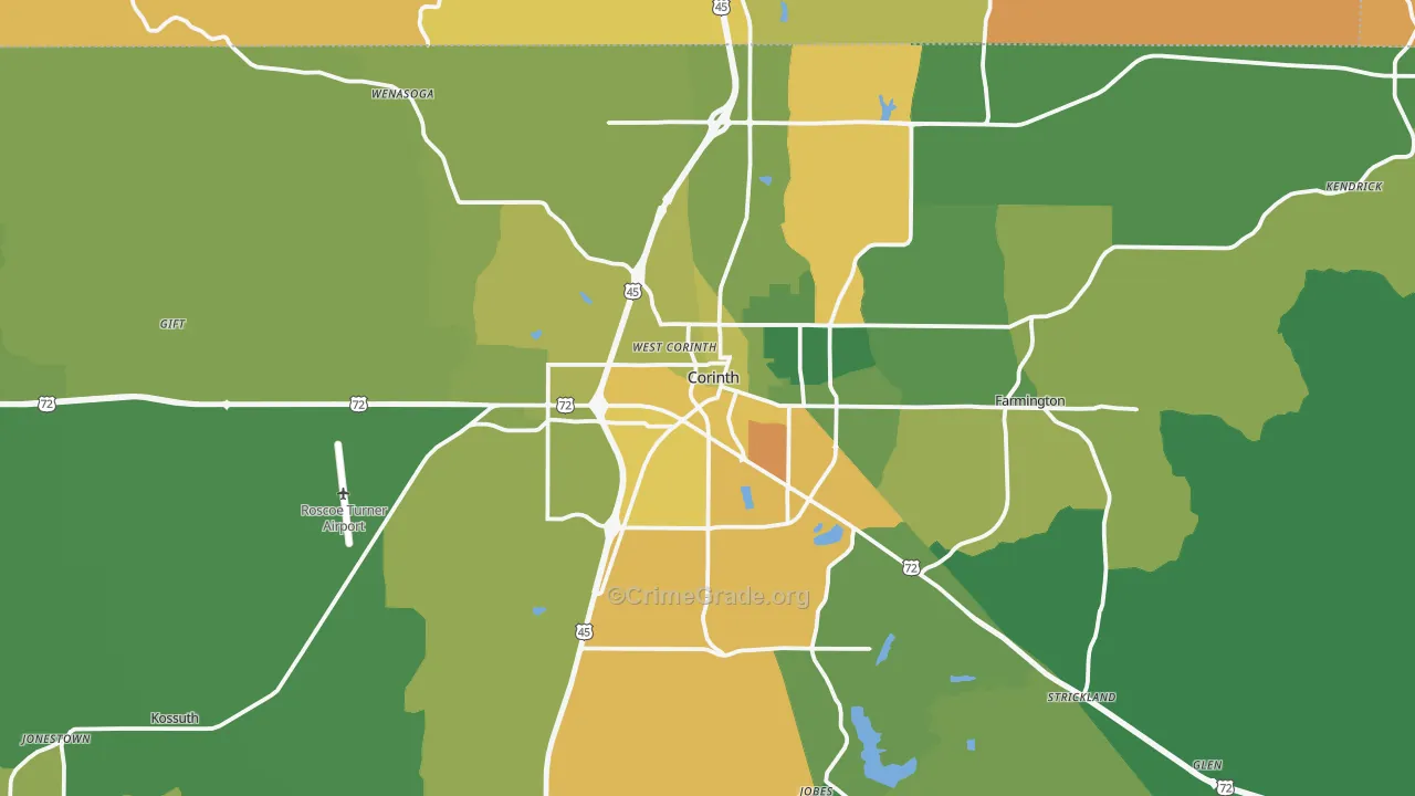 Corinth, MS Map of Murder Rates