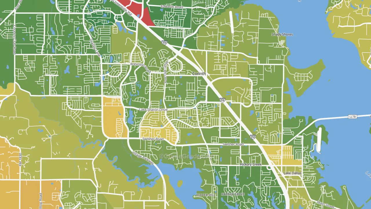 Corinth, TX Map of Murder Rates