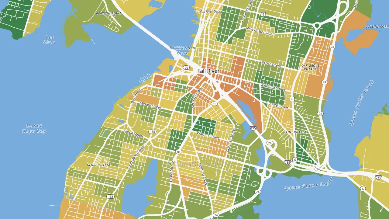 Corky Row, Fall River, MA Map of Murder Rates