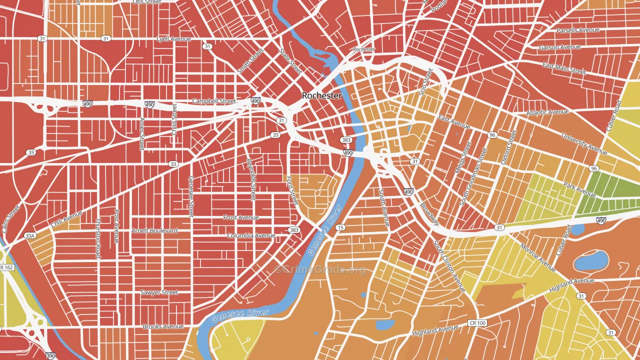 Corn Hill, Rochester, NY Map of Murder Rates