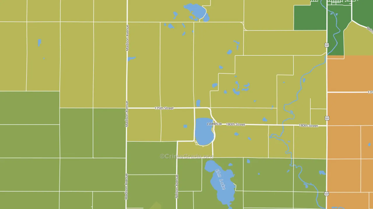 Cornelia, IA Map of Murder Rates