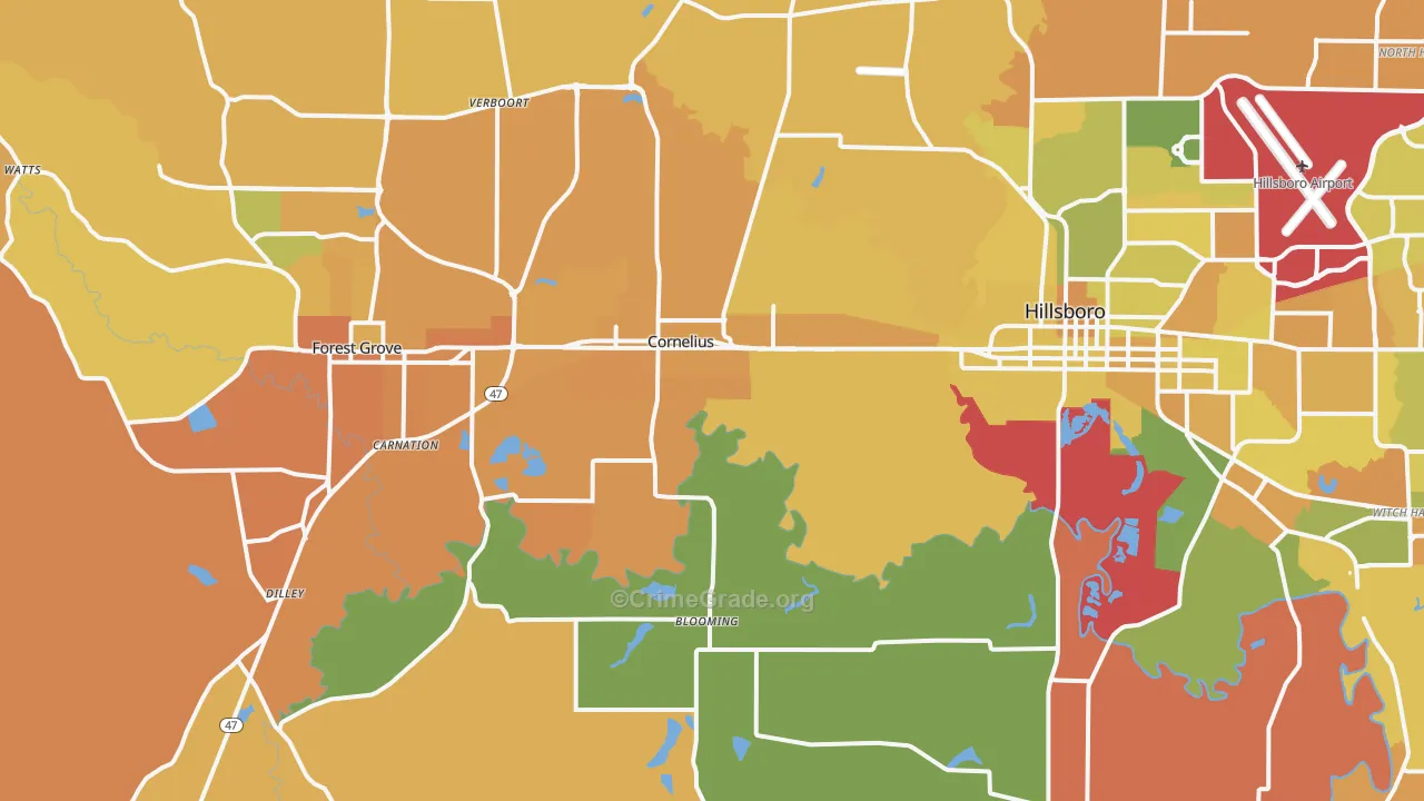 Cornelius, OR Map of Murder Rates