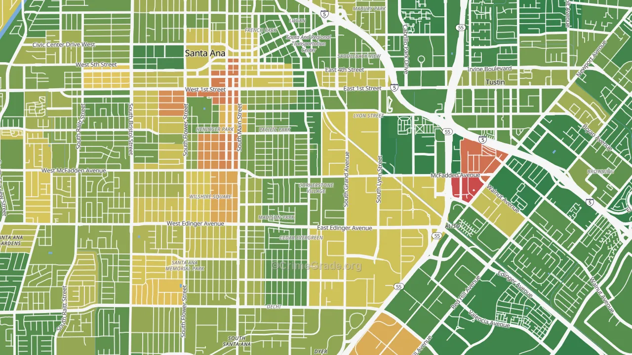 Cornerstone Village, Santa Ana, CA Map of Murder Rates