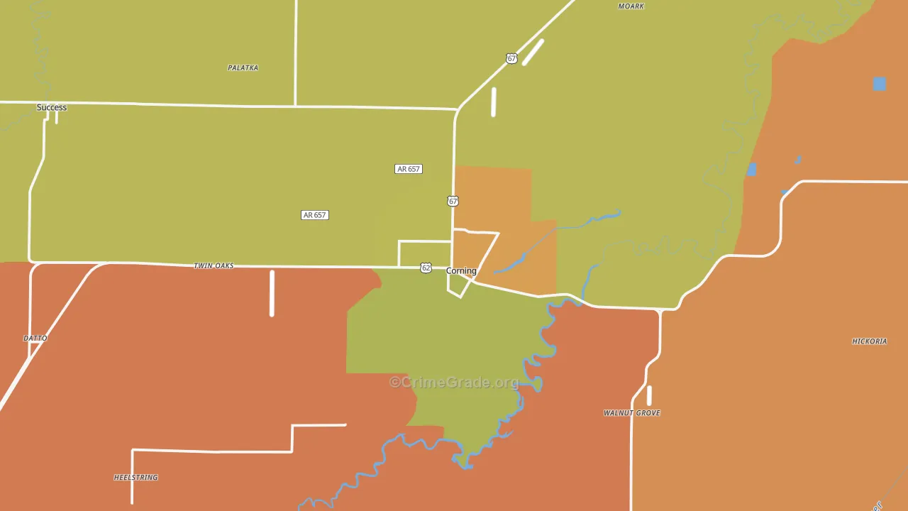 Corning, AR Map of Murder Rates