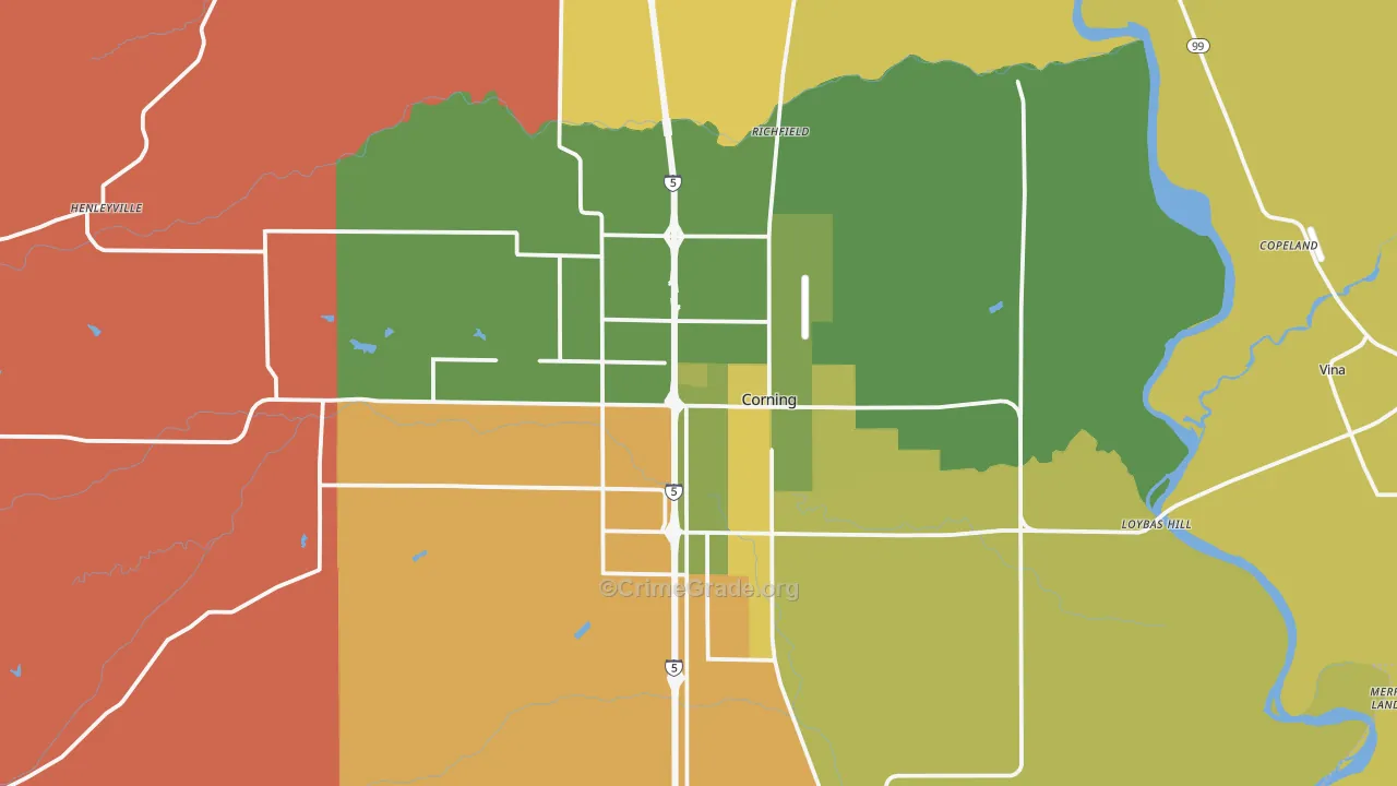 Corning, CA Map of Murder Rates
