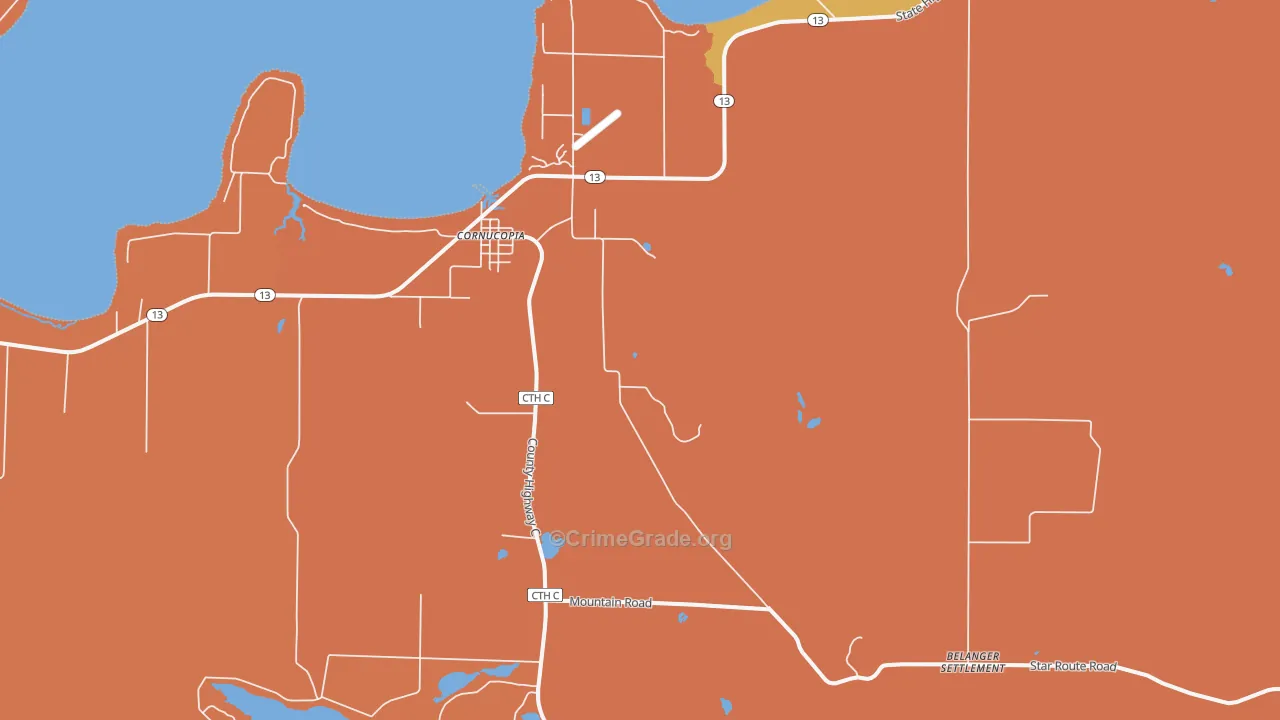 Cornucopia, WI Map of Murder Rates