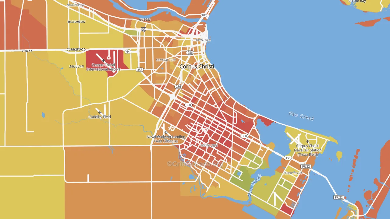 Corpus Christi, TX Map of Murder Rates