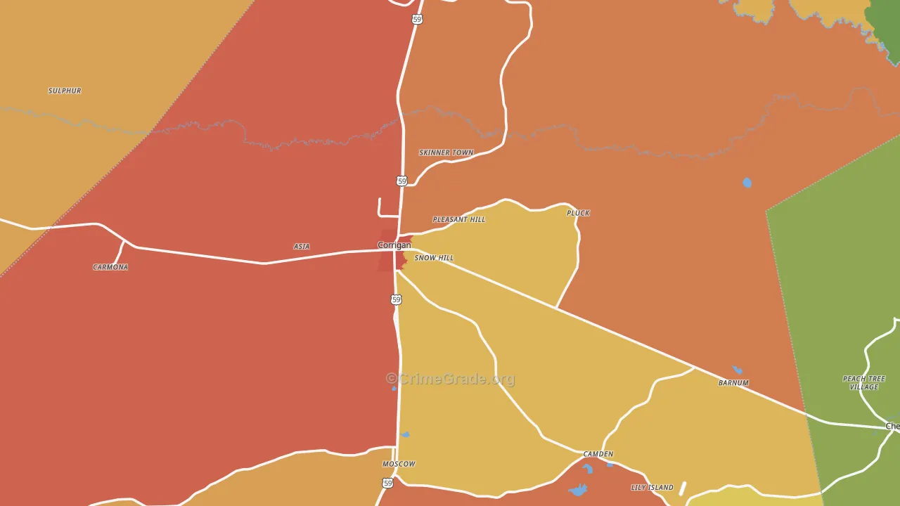 Corrigan, TX Map of Murder Rates