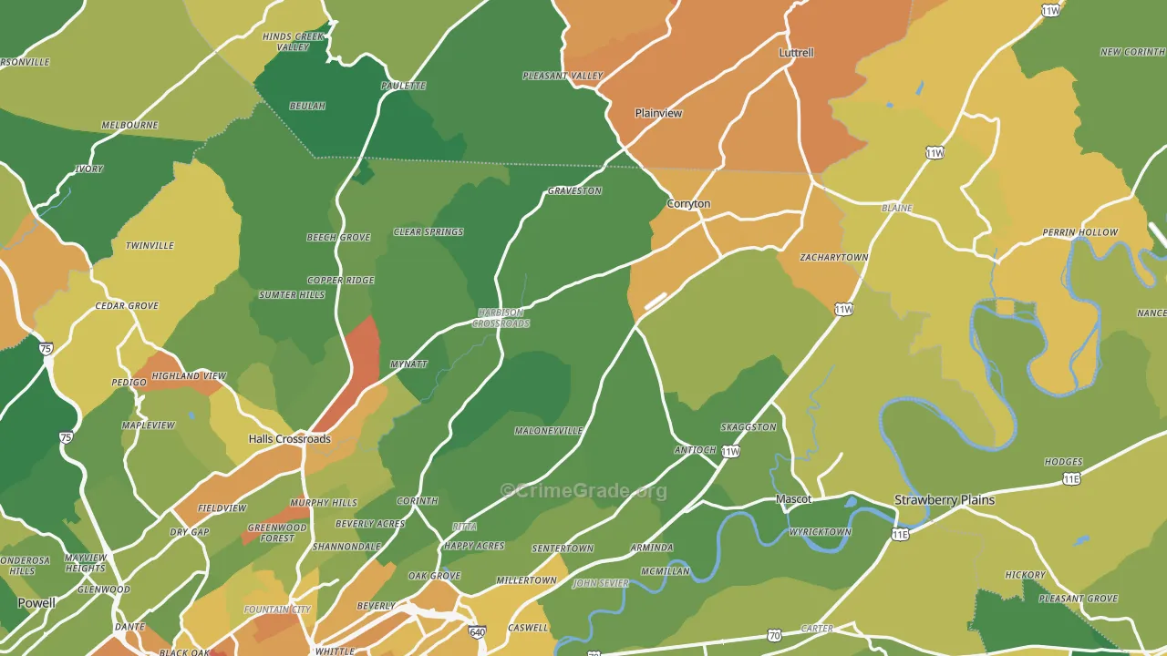 Corryton, TN Map of Murder Rates