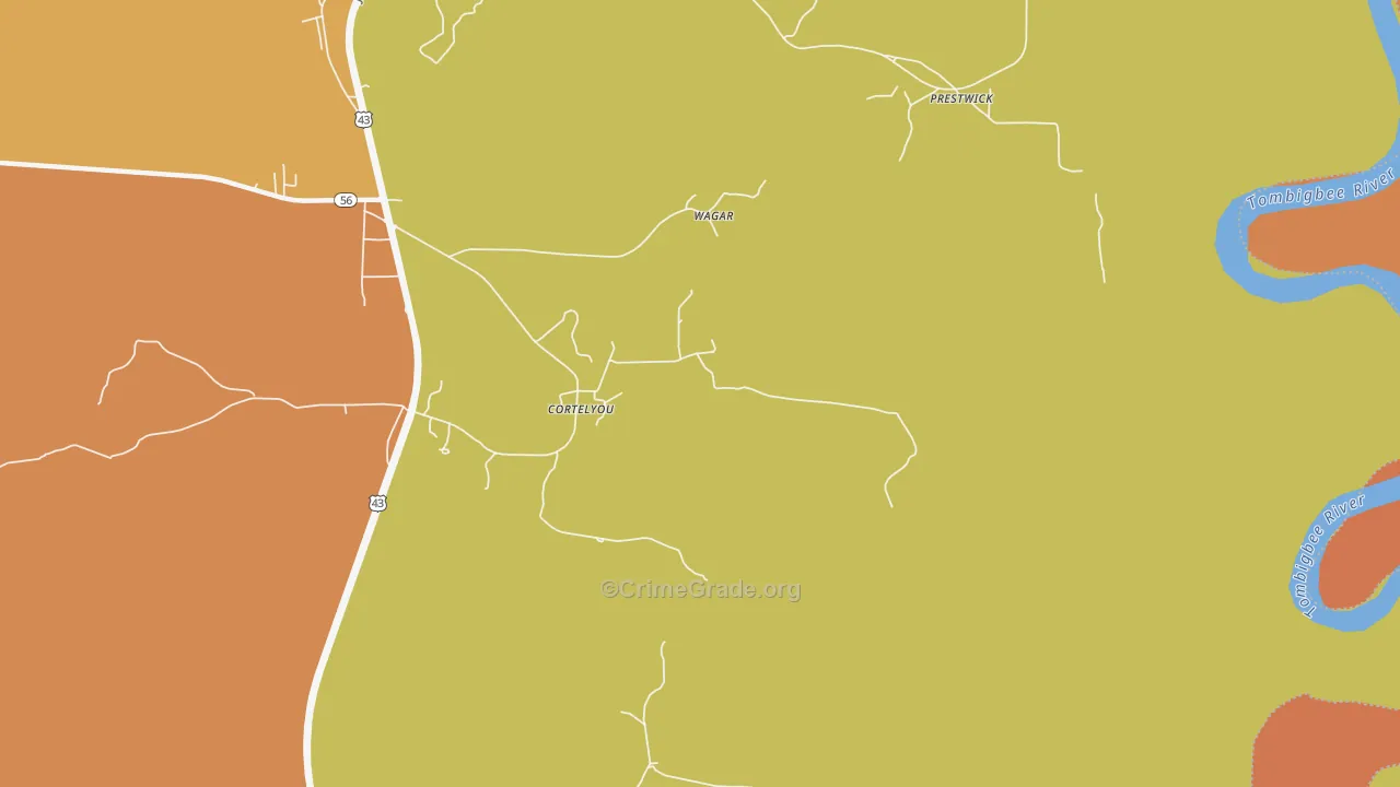 Cortelyou, AL Map of Murder Rates