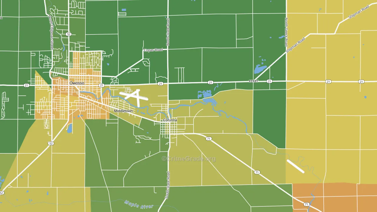 Corunna, MI Map of Murder Rates