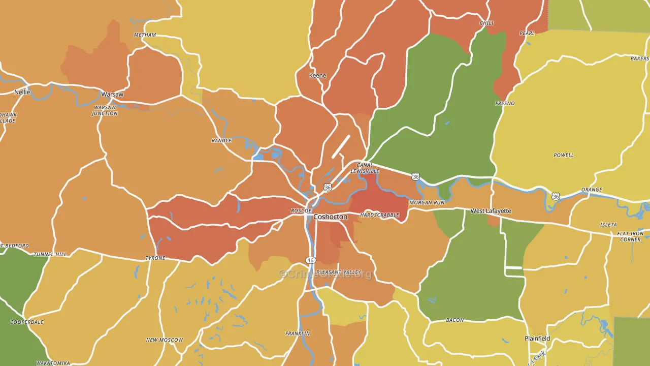 Coshocton County, OH Map of Murder Rates