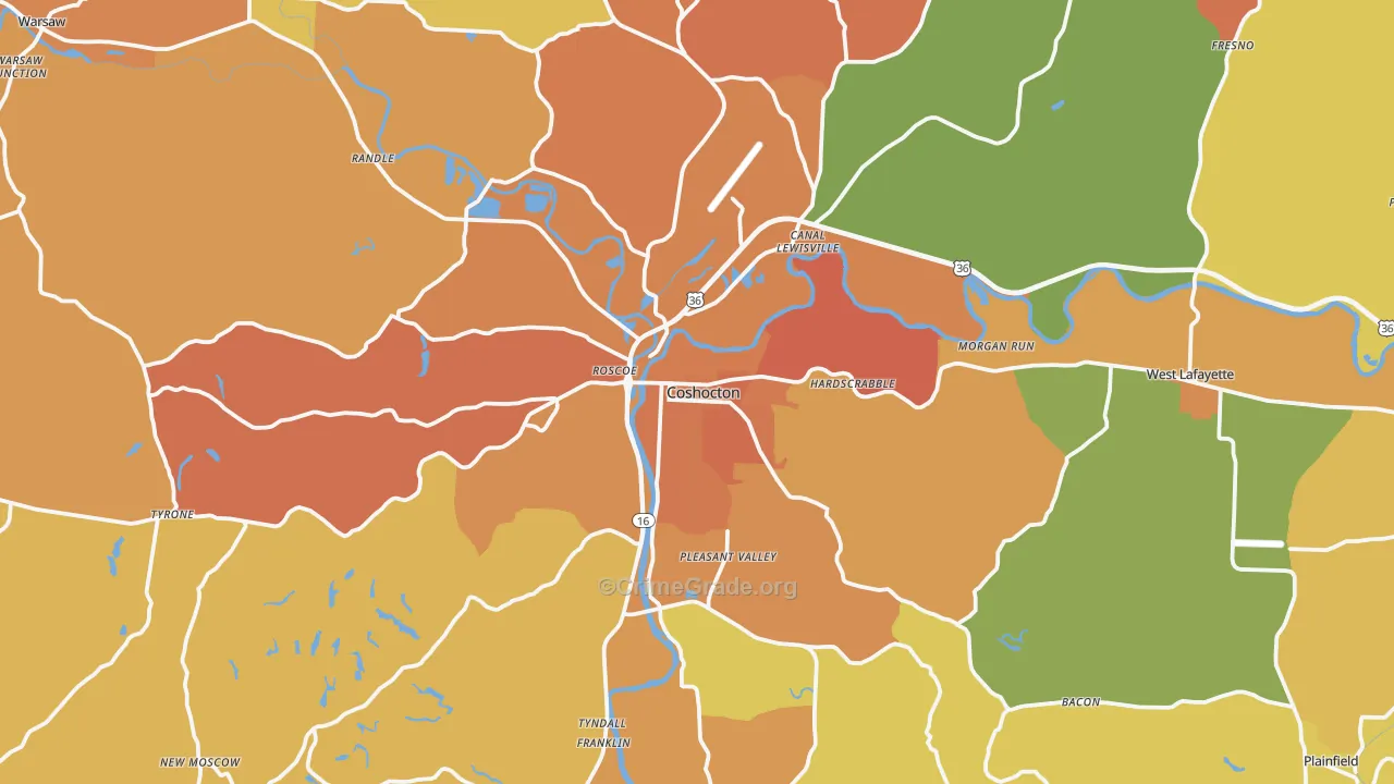 Coshocton, OH Map of Murder Rates