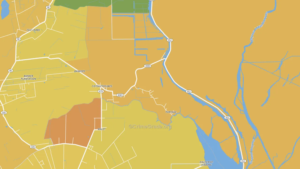 Coteau Holmes, LA Map of Murder Rates
