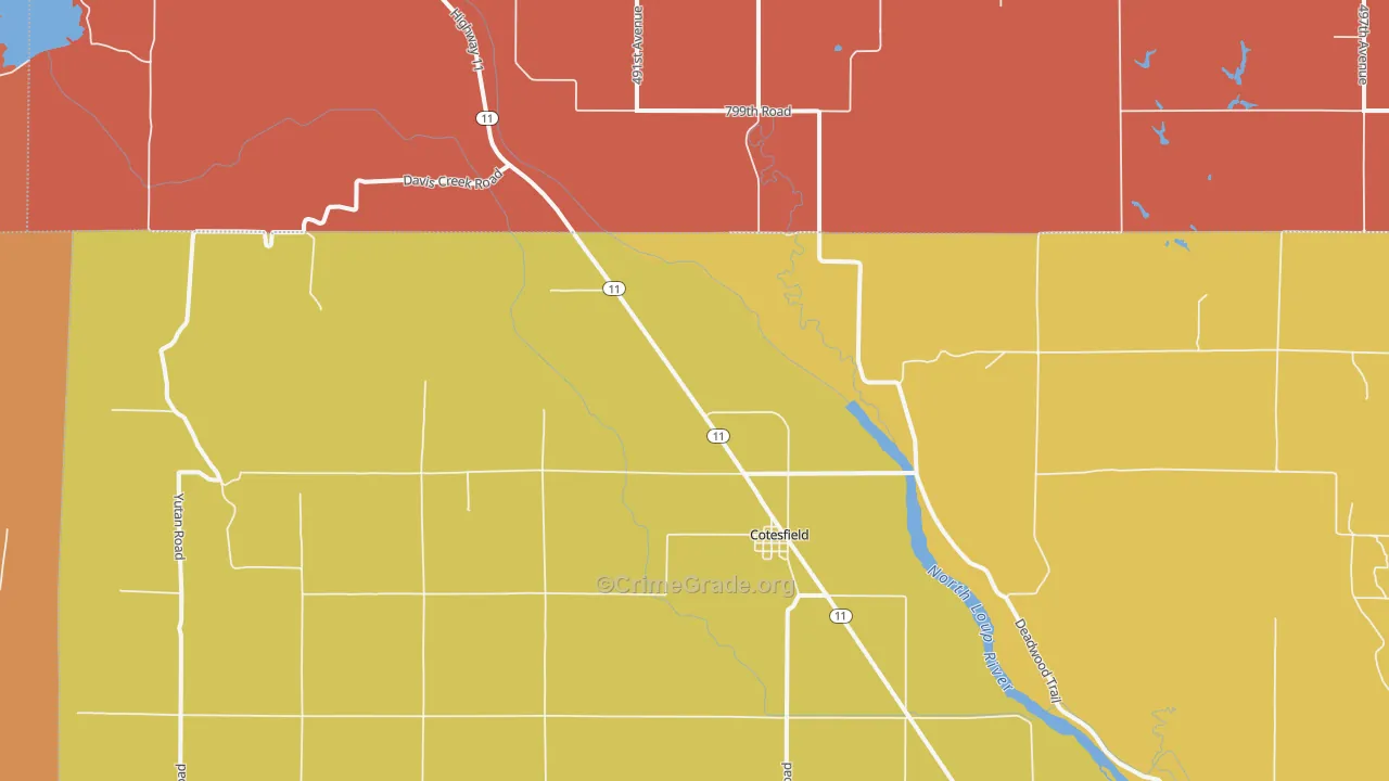 Cotesfield, NE Map of Murder Rates