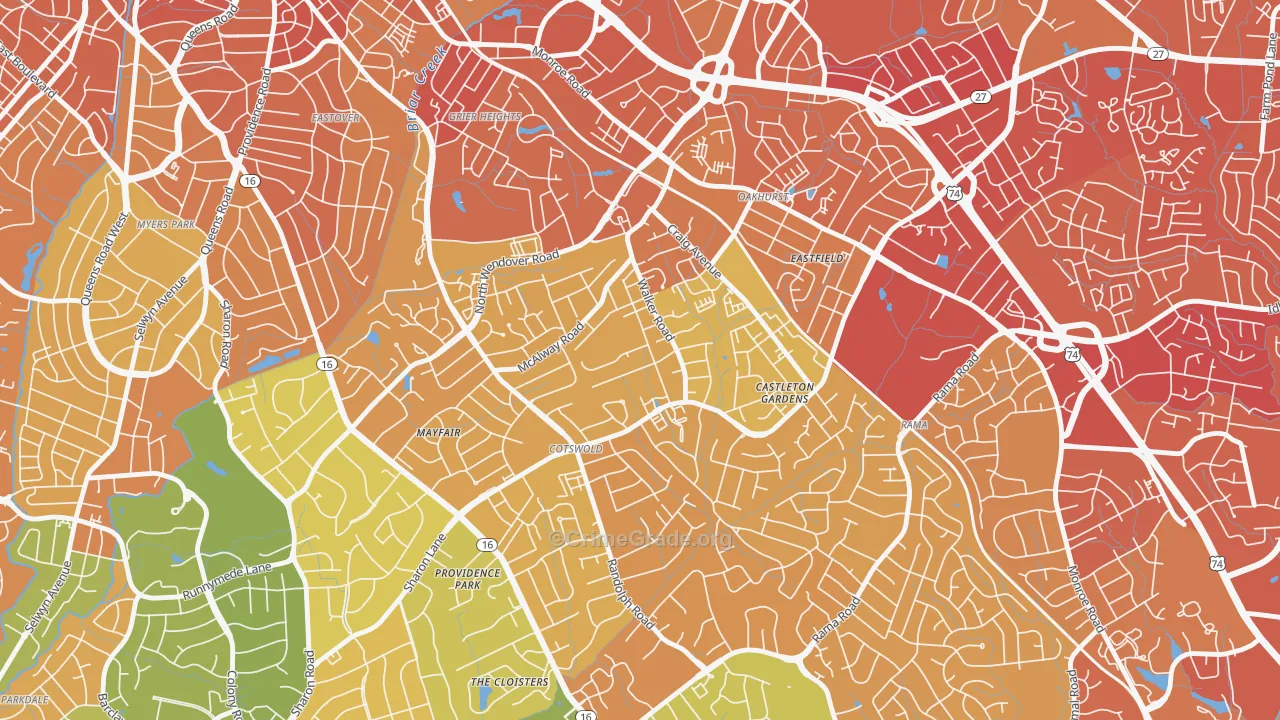 Cotswold, Charlotte, NC Map of Murder Rates