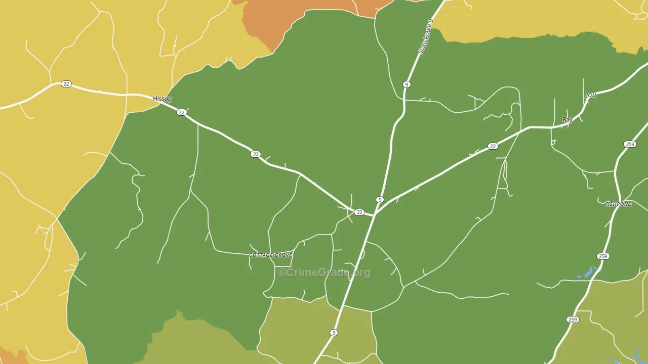 Cottage Grove, AL Map of Murder Rates