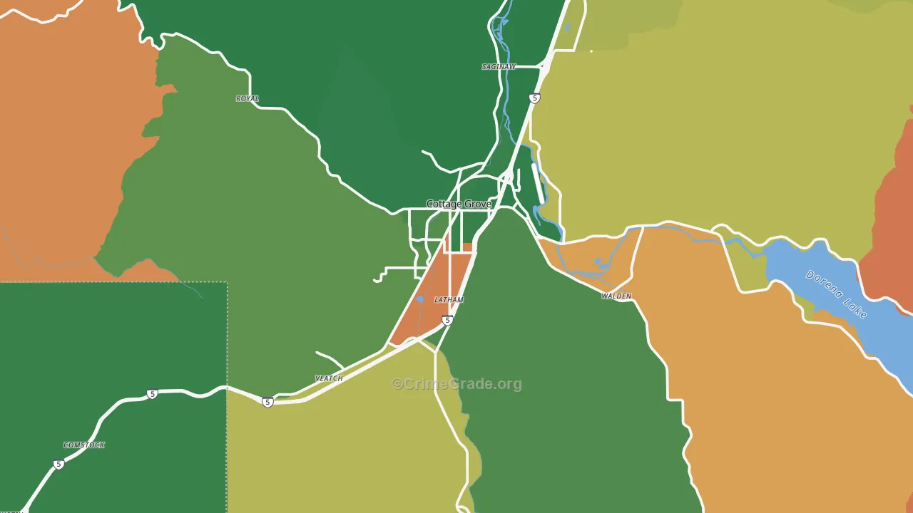Cottage Grove, OR Map of Murder Rates