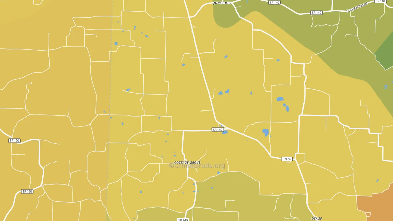 Cottage Grove, TN Map of Murder Rates