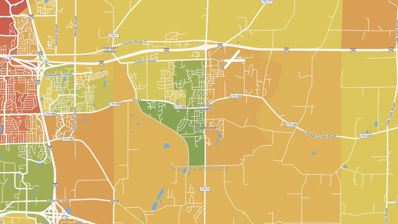 Cottage Grove, WI Map of Murder Rates