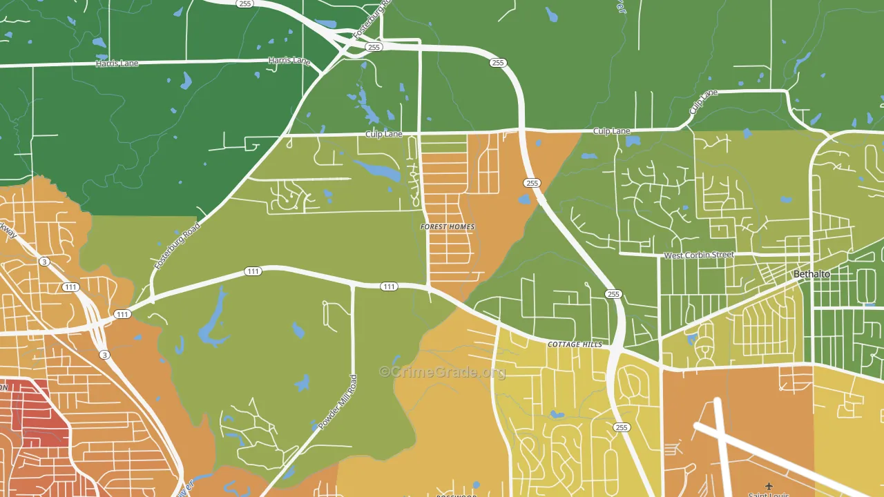 Cottage Hills, IL Map of Murder Rates