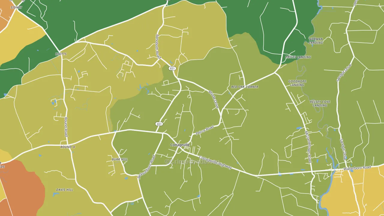 Cottageville, SC Map of Murder Rates