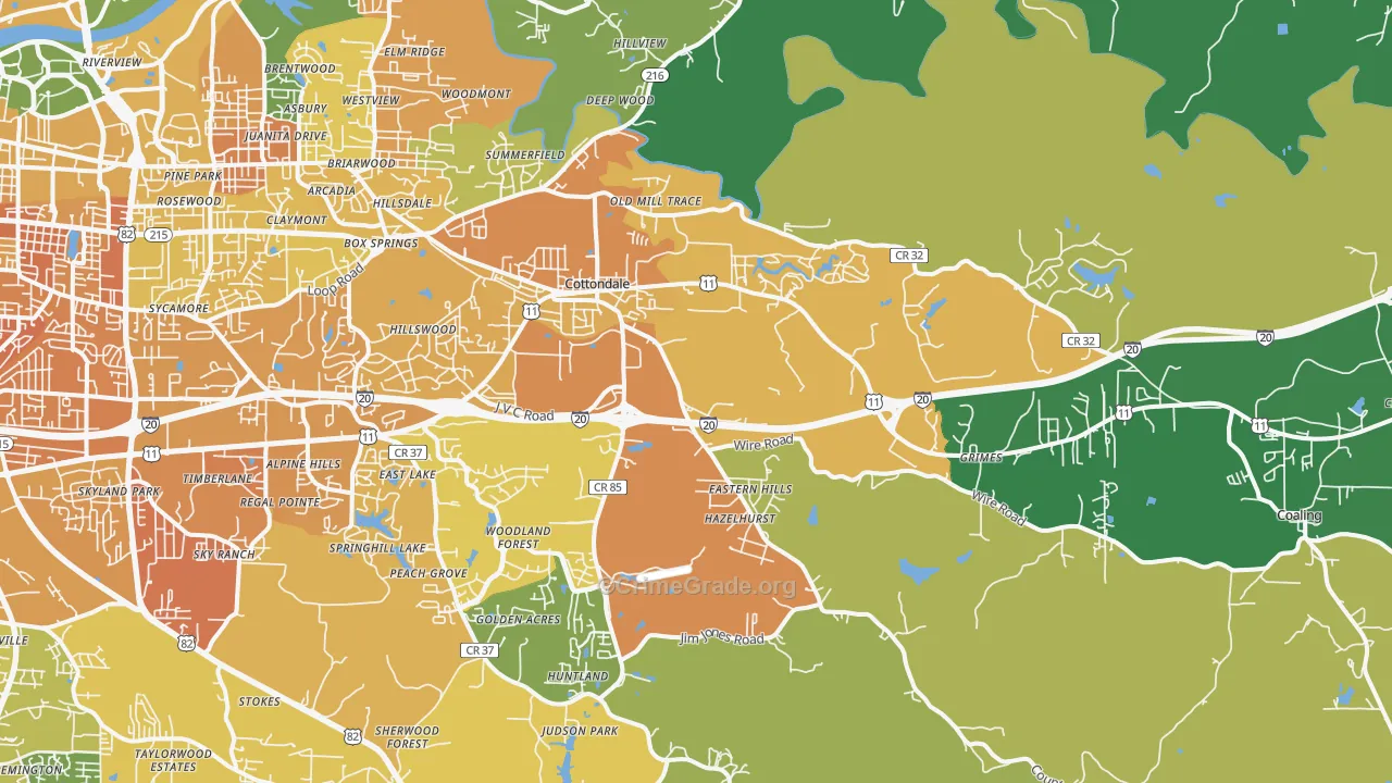 Cottondale, AL Map of Murder Rates