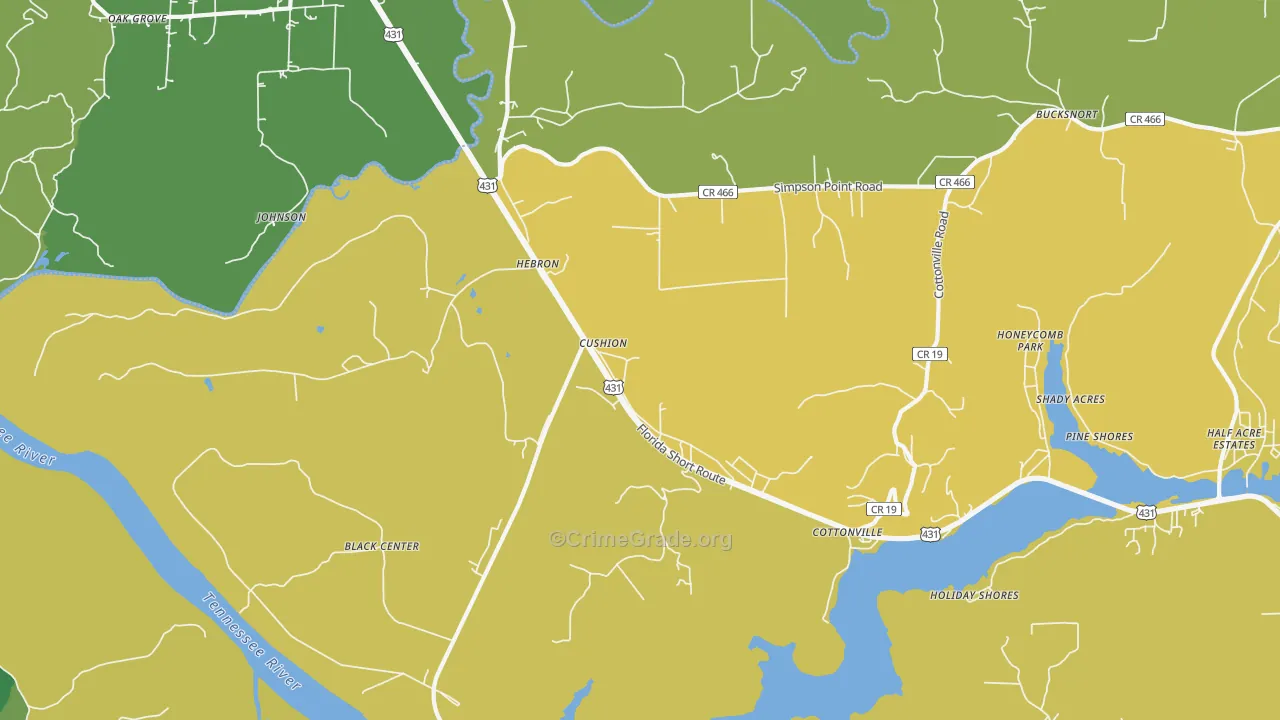 Cottonville, AL Map of Murder Rates