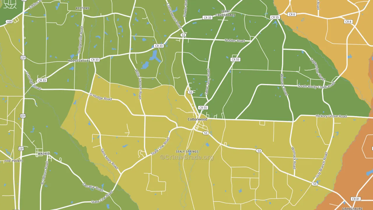 Cottonwood, AL Map of Murder Rates