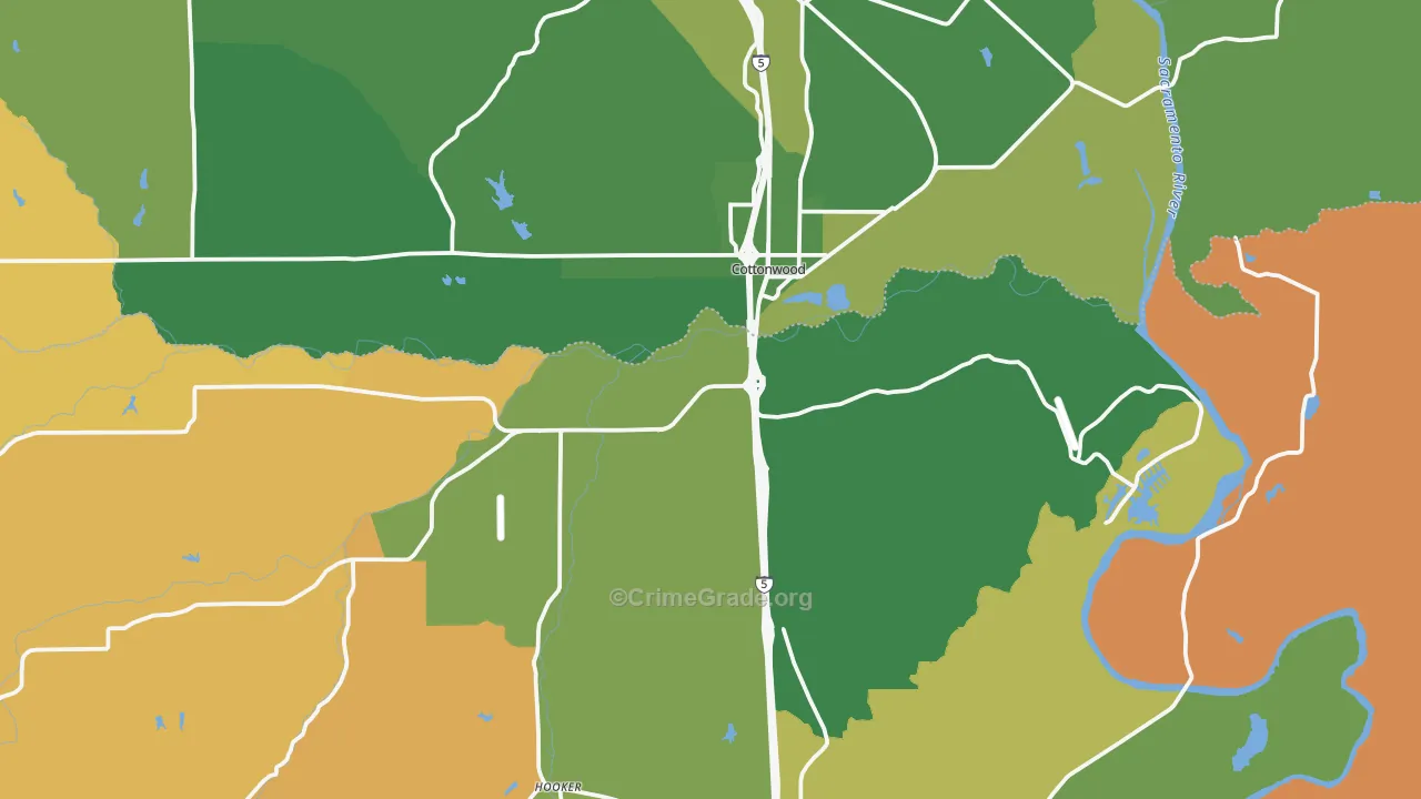 Cottonwood, CA Map of Murder Rates