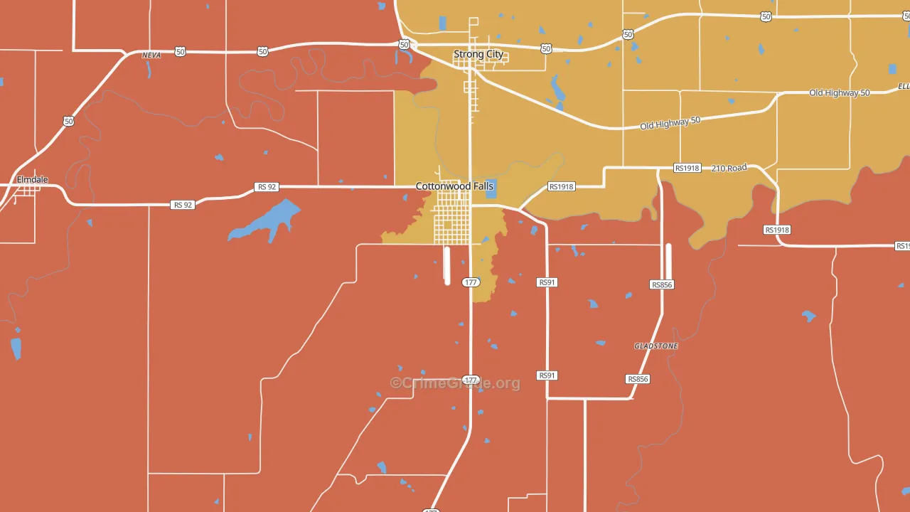 Cottonwood Falls, KS Map of Murder Rates