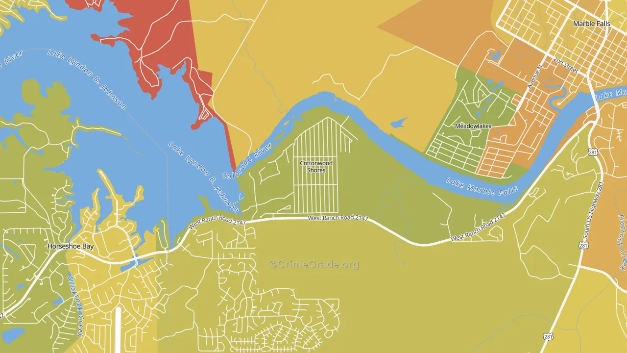 Cottonwood Shores, TX Map of Murder Rates