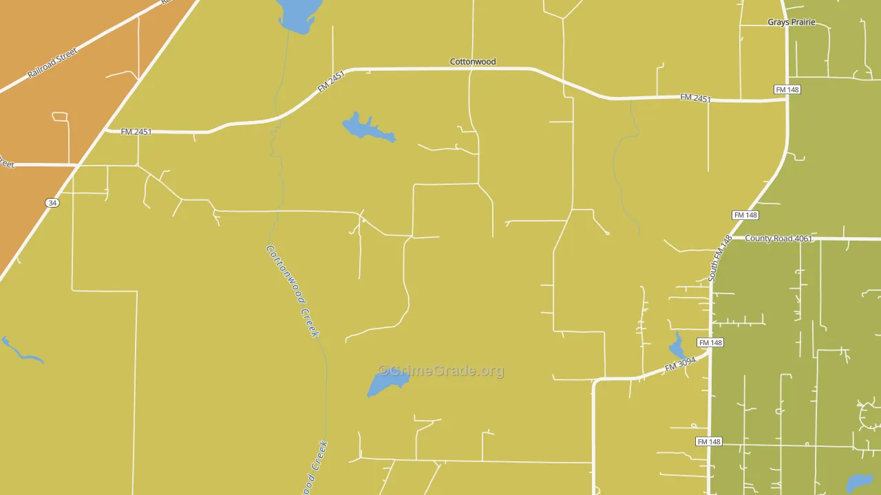 Cottonwood, TX Map of Murder Rates