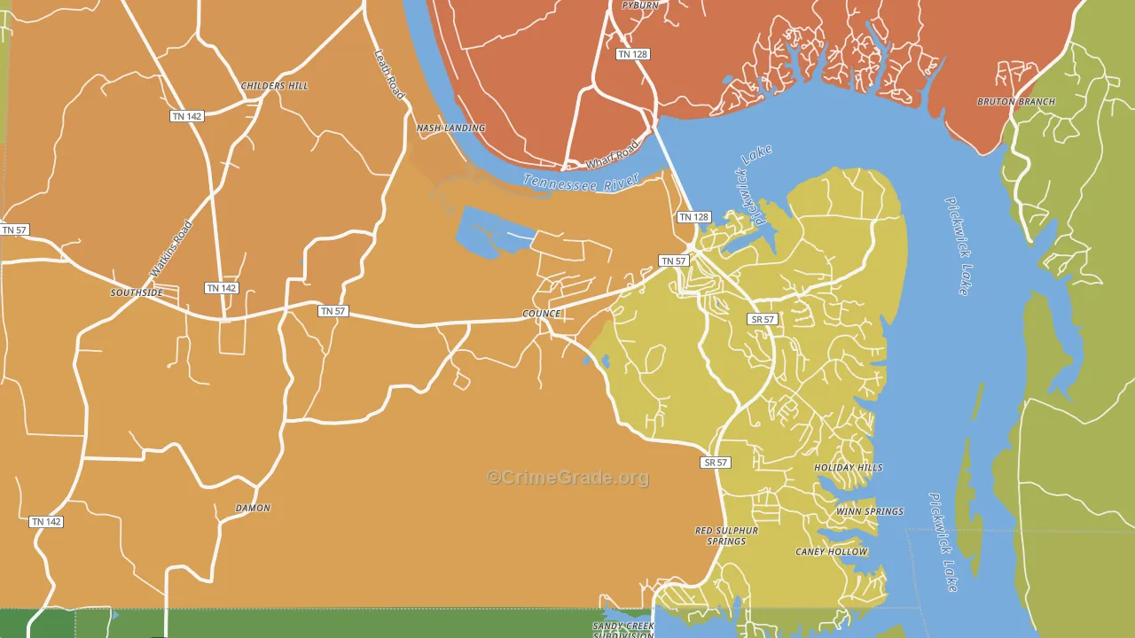 Counce, TN Map of Murder Rates