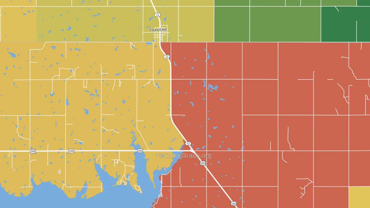 Council Hill, OK Map of Murder Rates