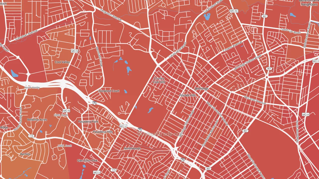 Country Club Hills, MO Map of Murder Rates