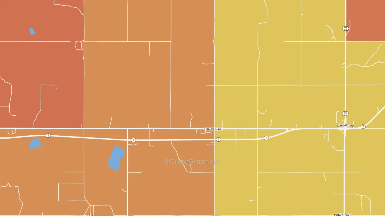 Countyline, OK Map of Murder Rates