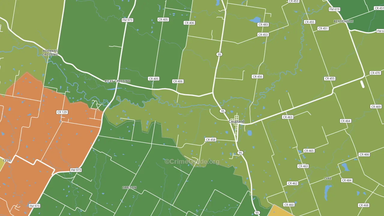 Coupland, TX Map of Murder Rates